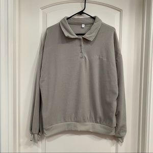 CP Fall Winter Quarter Button Fleece Long Sleeves Gray Polo Top Women's Size XL